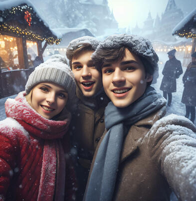 雪の中の友人たち